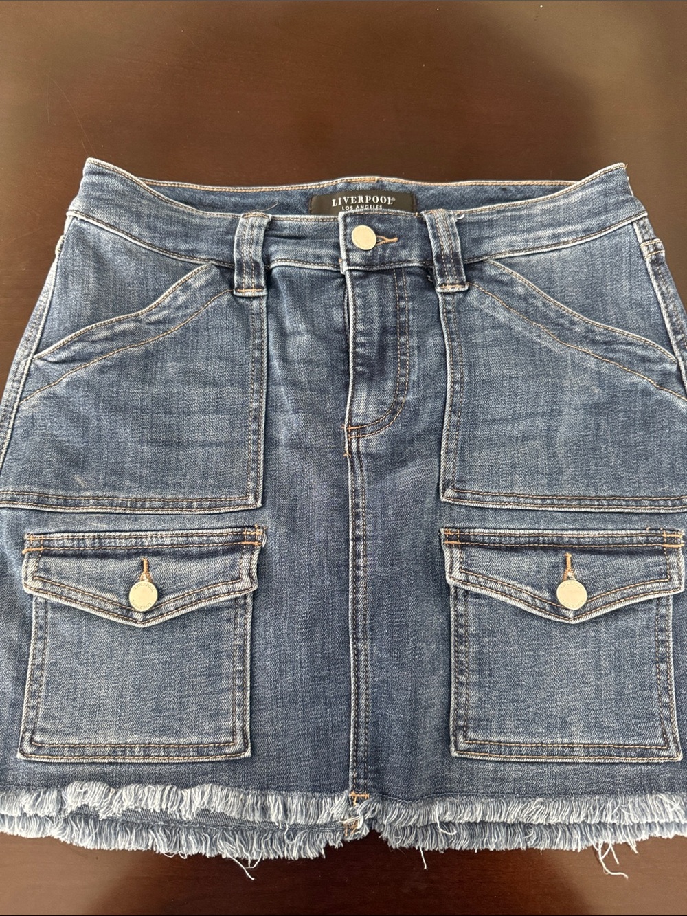 Liverpool Blue Denim Mini Skirt with Cargo Pockets